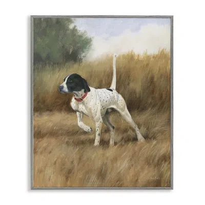 Stupell Industries Pointer Dog In Field In Farmhouse Gray Framed Giclee