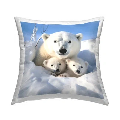 Stupell Industries Polar Bear Cubs In Snow Decorative Printed Throw Pillow By Ray Powers In Blue;white