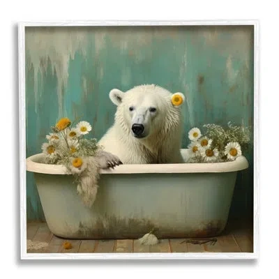 Stupell Industries Polar Bear Vintage Tub Single Picture Frame Print On Canvas In Coastal White Framed Giclee