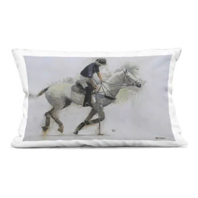 Stupell Industries Polo Rider In Motion Decorative Printed Throw Pillow, Design By Jadei Graphics In Gray