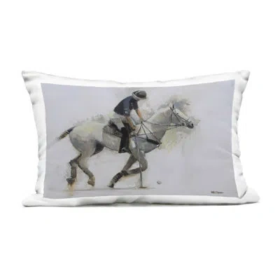 Stupell Industries Polo Rider In Motion Outdoor Printed Pillow, Design By Jadei Graphics In Gray