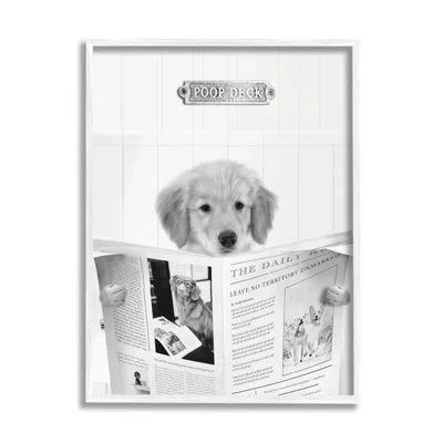 Stupell Industries Poop Deck Bathroom Dog By Leah Straatsma Single Picture Frame Print On Canvas In Coastal White Framed Giclee