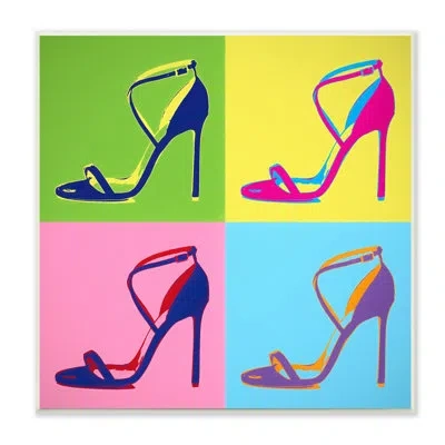 Stupell Industries Pop Style High Heel Shoe Vivid Square Blocks In Wall Plaque