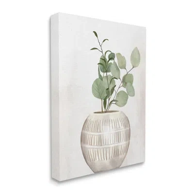 Stupell Industries Potted Herbal Plants Round Leaves Patterned Vase By Kim Allen - Floater Frame Painting On Canvas In Wrapped Canvas