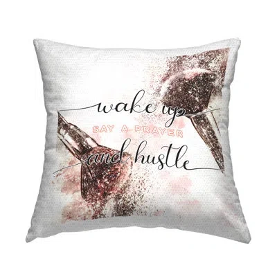 Stupell Industries Pray & Hustle Phrase Glam Cosmetic Brushes Outdoor Printed Pillow By Ziwei Li In Black;brown