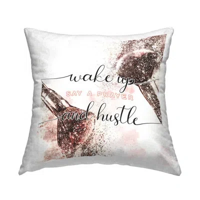 Stupell Industries Pray & Hustle Phrase Glam Cosmetic Brushes Printed Throw Pillow By Ziwei Li