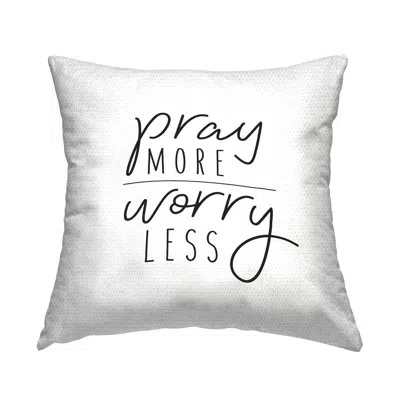 Stupell Industries Pray More Worry Less Sentiment Minimal Text Outdoor Printed Pillow By Jessica Mundo In Black;white