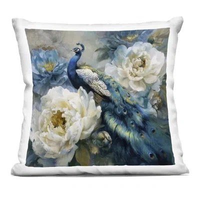 Stupell Industries Pretty Peacock With Roses Decorative Printed Throw Pillow, Design By Tina Lecour, 18 X 7 X 18 In Blue