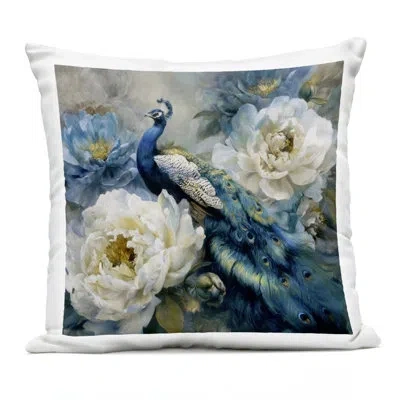 Stupell Industries Pretty Peacock With Roses Outdoor Printed Pillow, Design By Tina Lecour, 18 X 7 X 18 In Blue