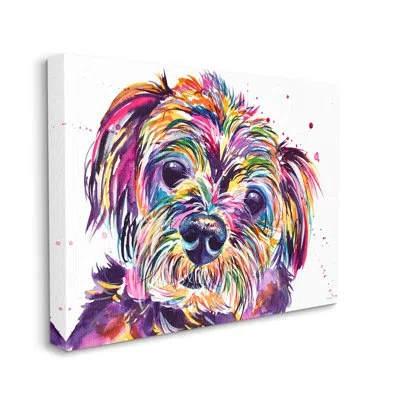Stupell Industries Prismatic Terrier Dog Face Portrait Canvas Wall Art By Jen Seeley In Red;yellow;pink