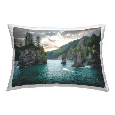 Stupell Industries Protruding Cliffs Seascape Decorative Printed Throw Pillow By Daniel Sproul In Blue;green;gray