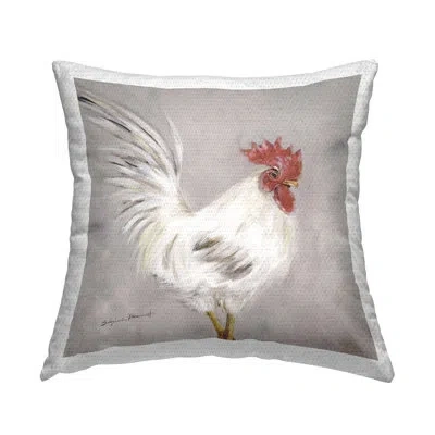 Stupell Industries Proud Rooster Farm Animal Outdoor Printed Pillow By Stephanie Workman Marrott In White;gray;red