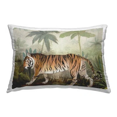 Stupell Industries Prowling Tiger In Forest Printed Outdoor Throw Pillow Design By Julia Purinton In Green