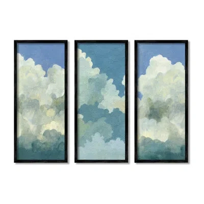 Stupell Industries Puffy White Clouds Clear Daytime Sky Watercoloured Detail By Emma Caroline - 3 Piece Floater Frame P In Midnight Black Framed Giclee