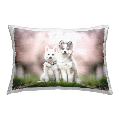 Stupell Industries Puppies With Spring Florals Outdoor Printed Pillow By Natalie Grosse In Green