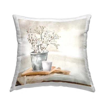 Stupell Industries Pussy Willow Still Life Decorative Printed Throw Pillow Design By Ann Bailey In Beige