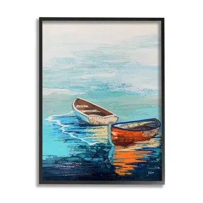 Stupell Industries Quiet Boats Drifting Vivid Ocean Surface Reflection By Stacy Gresell - Floater Frame Painting On Can In Midnight Black Framed Giclee