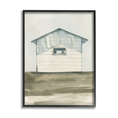 Stupell Industries Quiet Cabin Rural Watercolor By Emma Caroline - Floater Frame Painting On Wood In Midnight Black Framed Giclee