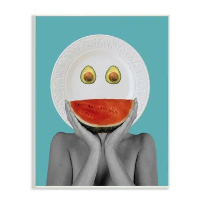 Stupell Industries Quirky Abstract Fruit Plate Head Watermelon Avocado By Atelier Posters - Graphic Art In Wall Plaque