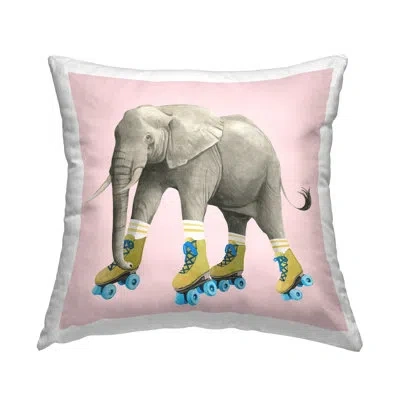 Stupell Industries Quirky Elephant Roller Skating Retro Pink Decorative Printed Throw Pillow By Grace Popp
