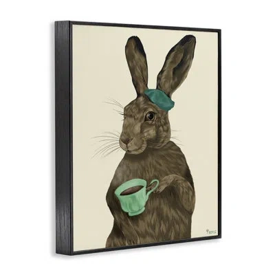 Stupell Industries Rabbit & Green Teacup Framed Giclee Art By Tara Royle In Midnight Black Framed Giclee
