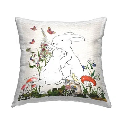 Stupell Industries Rabbit Hugs Spring Flower Meadow Butterfly Garden Outdoor Printed Pillow By Sangita Bachelet In White;green;red