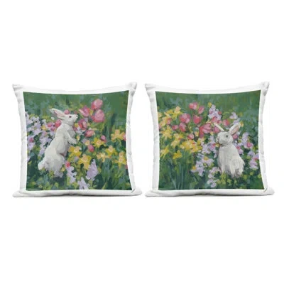 Stupell Industries Rabbits In Spring Gardens 2 Piece Outdoor Printed Pillow Set, Design By June Erica Vess, 18 X 7 X 18 In Green Rabbits In Spring Gardens