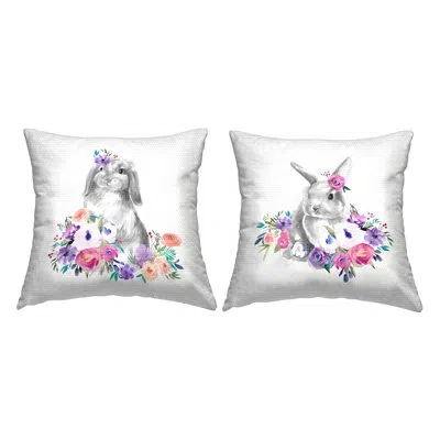 Stupell Industries Rabbits With Spring Florals 2 Piece Outdoor Printed Pillow Set By Jennifer Paxton Parker In White;pink;purple