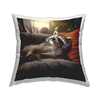 Stupell Industries Raccoon & Relaxing Music Outdoor Printed Pillow By Jim Baldwin In Gray