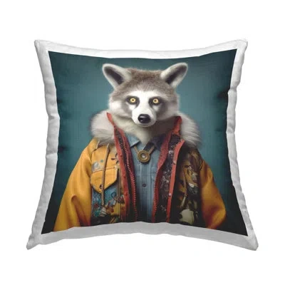 Stupell Industries Raccoon In Stylish Coat Decorative Printed Throw Pillow By Lazar Studio In Blue;gray;yellow
