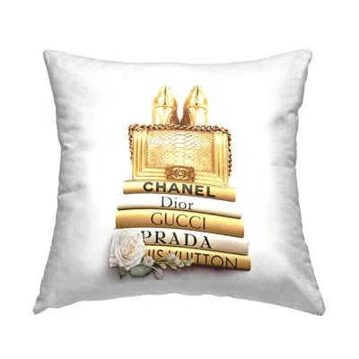 Stupell Industries Radiant Upscale Fashion Purse Designer Bookstack Printed Throw Pillow Design By Ros Ruseva In Beige