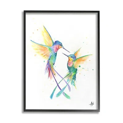 Stupell Industries Rainbow Birds Flying Duo By Marc Allante - Floater Frame Graphic Art On Wood In Midnight Black Framed Giclee