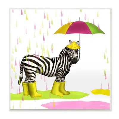 Stupell Industries Rainy Day Zebra Umbrella Pink Green Rain By Hugo Edwins - Graphic Art In Wood
