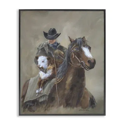 Stupell Industries Ranch Cowboy Western Horse By Pam Britton - Floater Frame Painting On Wood In Midnight Black Framed Giclee