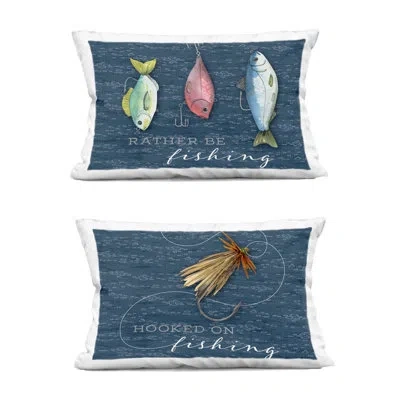 Stupell Industries Recreational Fishing Phrases 2 Piece Decorative Printed Throw Pillow Set, Design By Holly Thomas Ste In Blue
