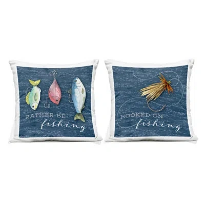Stupell Industries Recreational Fishing Phrases 2 Piece Outdoor Printed Pillow Set, Design By Holly Thomas Stein In Blue