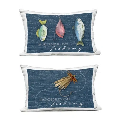 Stupell Industries Recreational Fishing Phrases 2 Piece Outdoor Printed Pillow Set, Design By Holly Thomas Stein In Blue