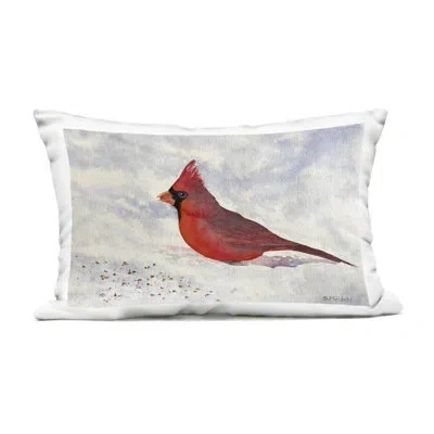 Stupell Industries Red Cardinal In Snow Design By Stephanie Fielden Outdoor Printed Pillow In Blue