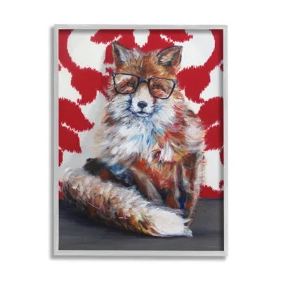 Stupell Industries Red Fox Black Frame Glasses Abstract Pattern Room Gray Farmhouse Rustic Framed Giclee Texturized Art In Farmhouse Gray Framed Giclee
