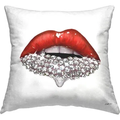 Stupell Industries Red Glam Lips With Glistening Cosmetic Stones Decorative Printed Throw Pillow By Ziwei Li In Beige