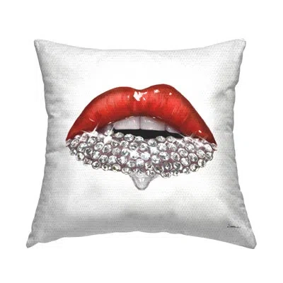 Stupell Industries Red Glam Lips With Glistening Cosmetic Stones Printed Pillow Outdoor Printed Pillow By Ziwei Li In White;red