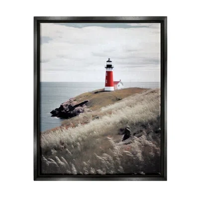Stupell Industries Red Lighthouse Landscape By Ray Powers Floater Frame Print On Canvas In Jet Black Floater Frame