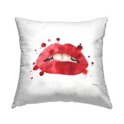 Stupell Industries Red Lips Fashion Makeup Glam Outdoor Printed Pillow By Amanda Greenwood In White;red