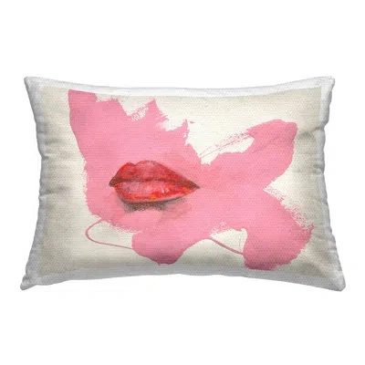 Stupell Industries Red Lips On Pink Outdoor Printed Pillow By Daniel Houston