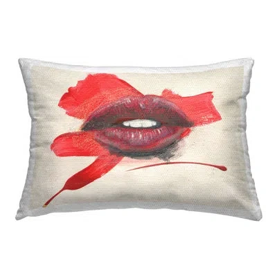 Stupell Industries Red Lips Paint Streak Outdoor Printed Pillow By Daniel Houston