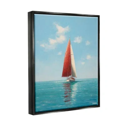 Stupell Industries Red Sailboat On Sea By Rb Floater Frame Print On Canvas In Jet Black Floater Frame