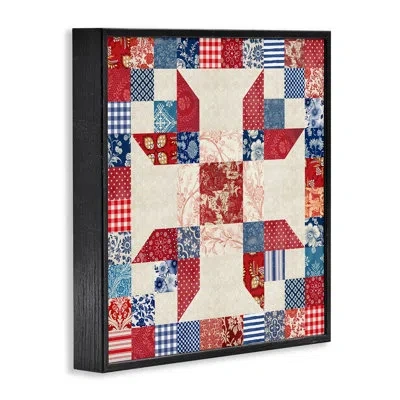 Stupell Industries Red Traditional Quilt Pattern Framed Giclee Art, Design By Susan Arnot In Midnight Black Framed Giclee