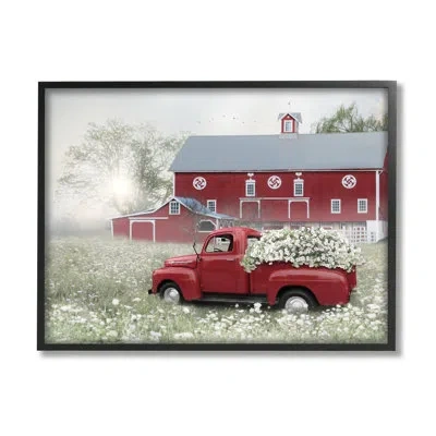 Stupell Industries Red Truck Floral Country Meadow By Lori Deiter - Floater Frame Graphic Art On Wood In Midnight Black Framed Giclee