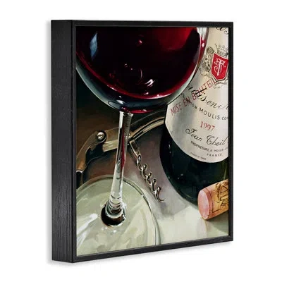 Stupell Industries Red Wine & Corkscrew Framed Giclee Art, Design By Stefano Ferreri In Midnight Black Framed Giclee