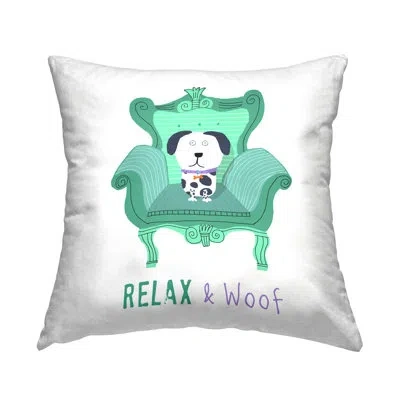 Stupell Industries Relax & Woof Cat Decorative Printed Throw Pillow Design By Carla Daly In Green